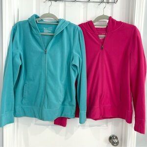 Tek Gear Full Zip Fleece Hoodies Pockets Set Women Sz XL Pink Turquoise